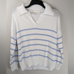 Christian Siriano Striped Sweater w Collar V-Neck Pullover Sz Small